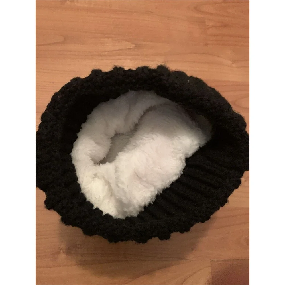 Unbranded Adult Striped Faux Fur Lined Pom Toboggan Hat